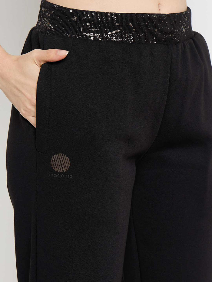 Madame Abstract Print Black Tapered Track Bottoms
