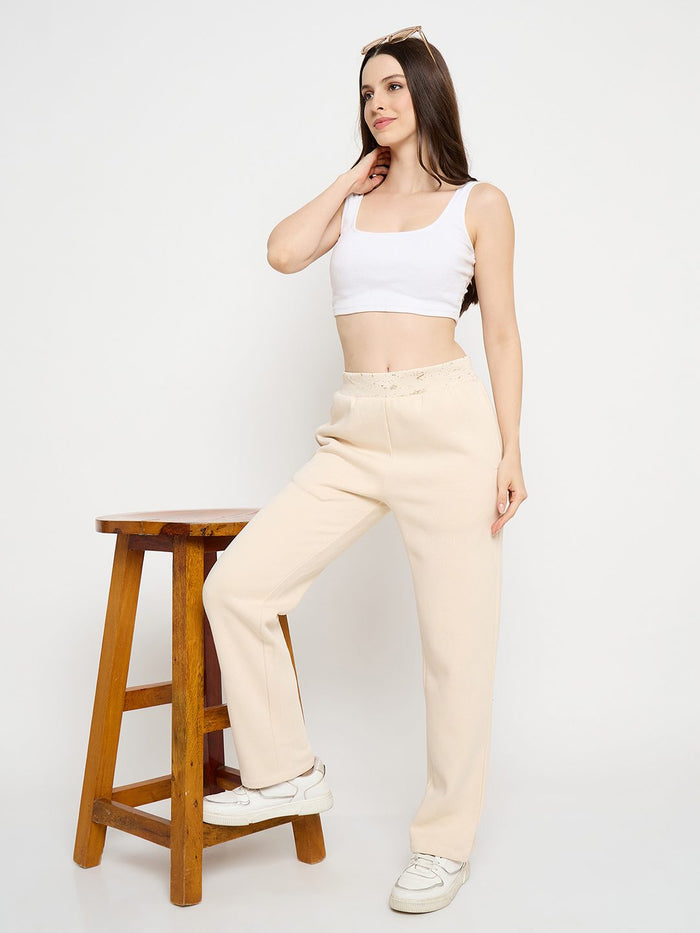 Madame Abstract Print Ivory Tapered Track Bottoms