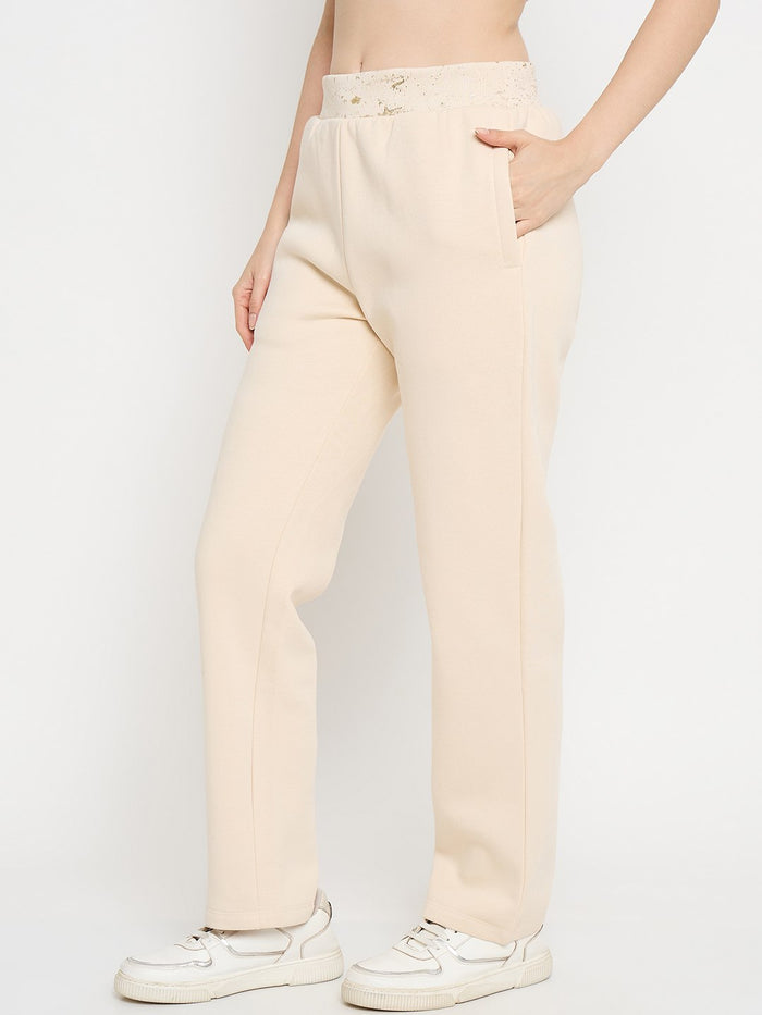 Madame Abstract Print Ivory Tapered Track Bottoms