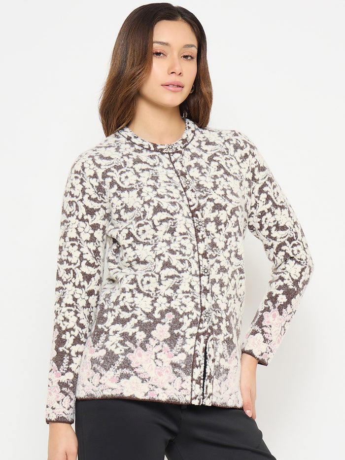 Madame Animal Print Brown Cardigan