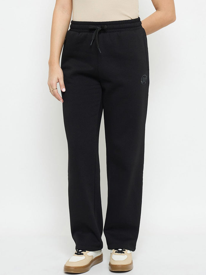 Madame Black Cotton Blend Track Bottoms