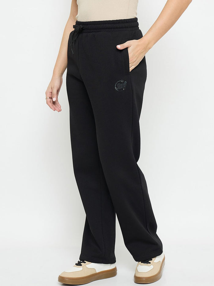 Madame Black Cotton Blend Track Bottoms