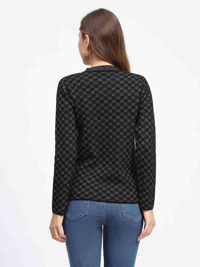 Madame Black Printed Buttoned Cardigan