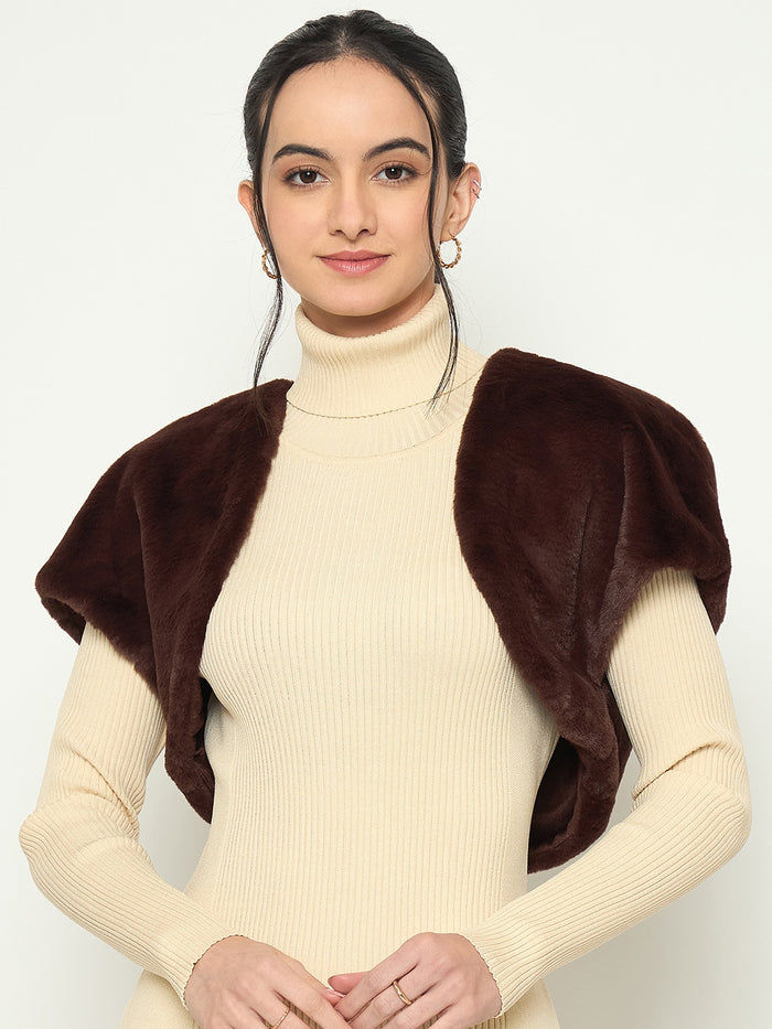 Madame Brown Cropped Faux Fur Shrug