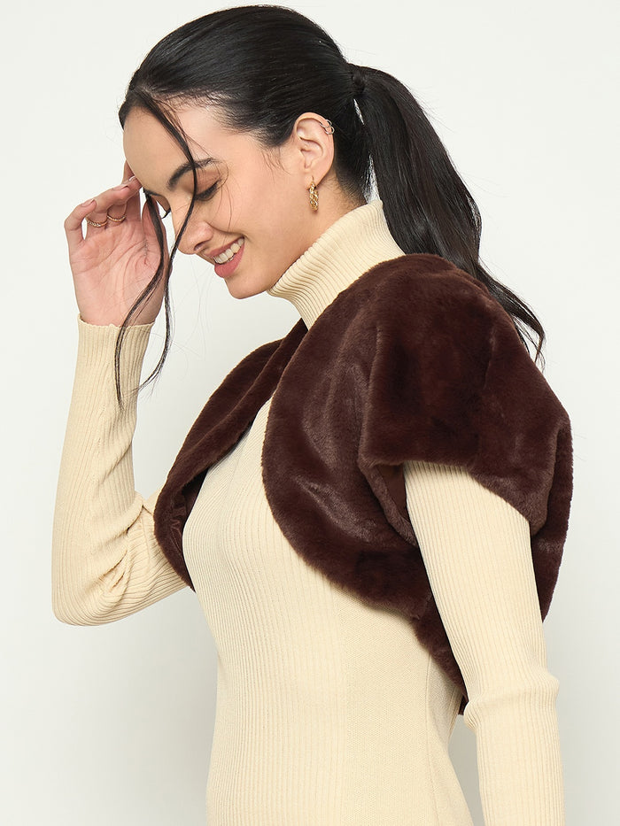 Madame Brown Cropped Faux Fur Shrug