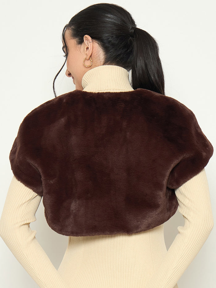 Madame Brown Cropped Faux Fur Shrug