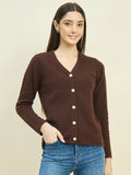 Madame Brown Rayon Blend V-Neck Cardigan
