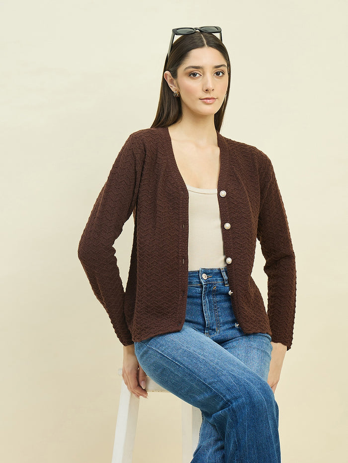 Madame Brown Rayon Blend V-Neck Cardigan