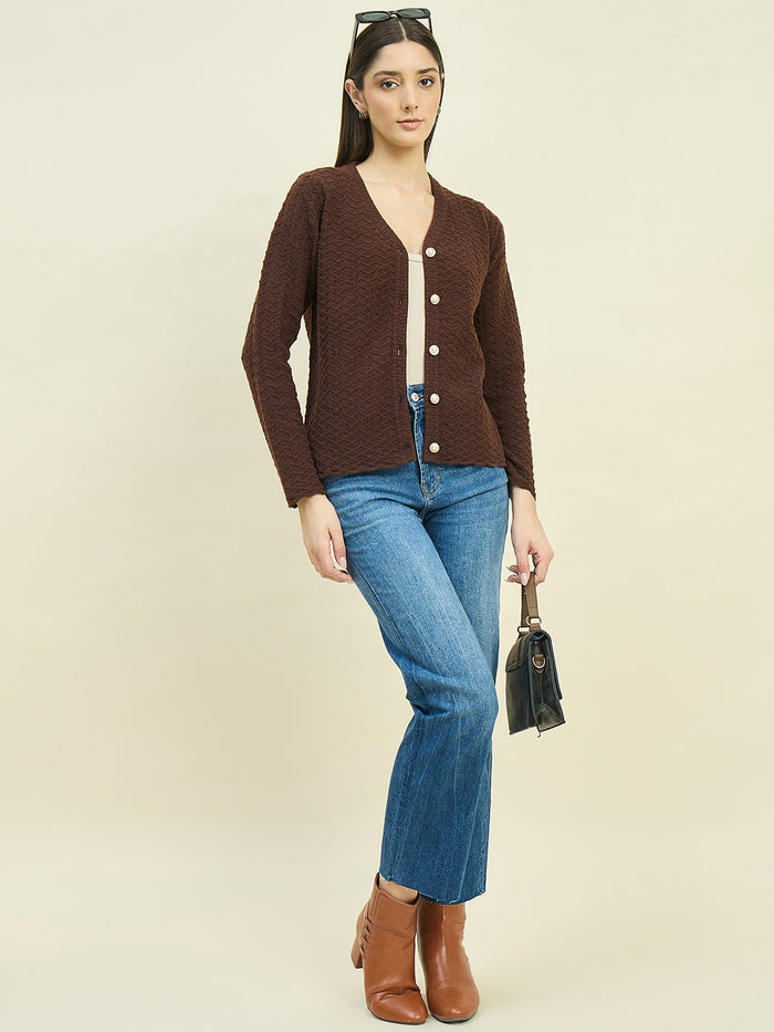 Madame Brown Rayon Blend V-Neck Cardigan