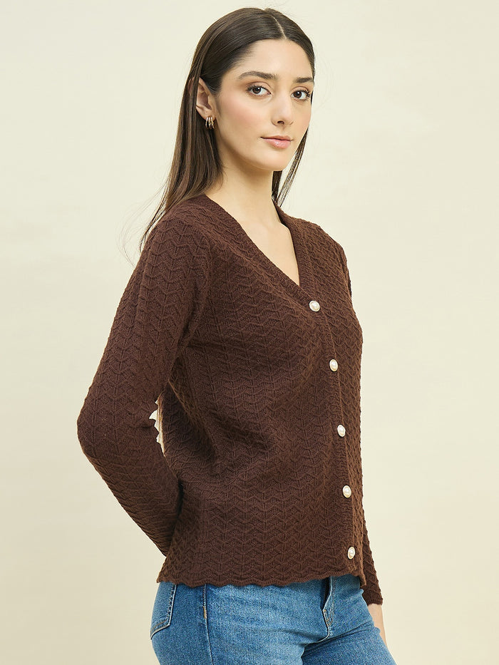 Madame Brown Rayon Blend V-Neck Cardigan