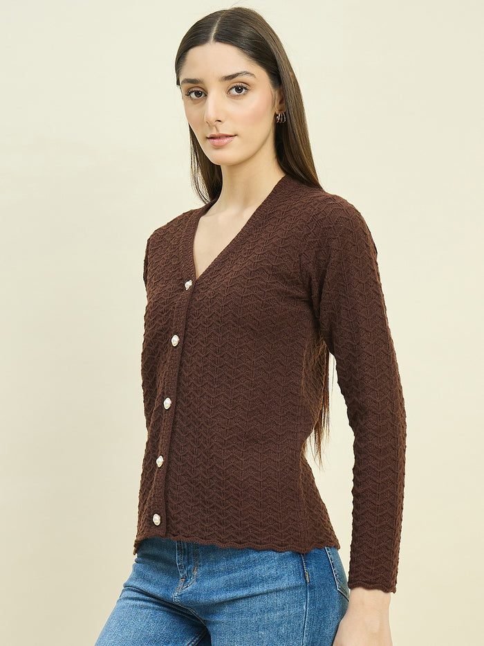 Madame Brown Rayon Blend V-Neck Cardigan