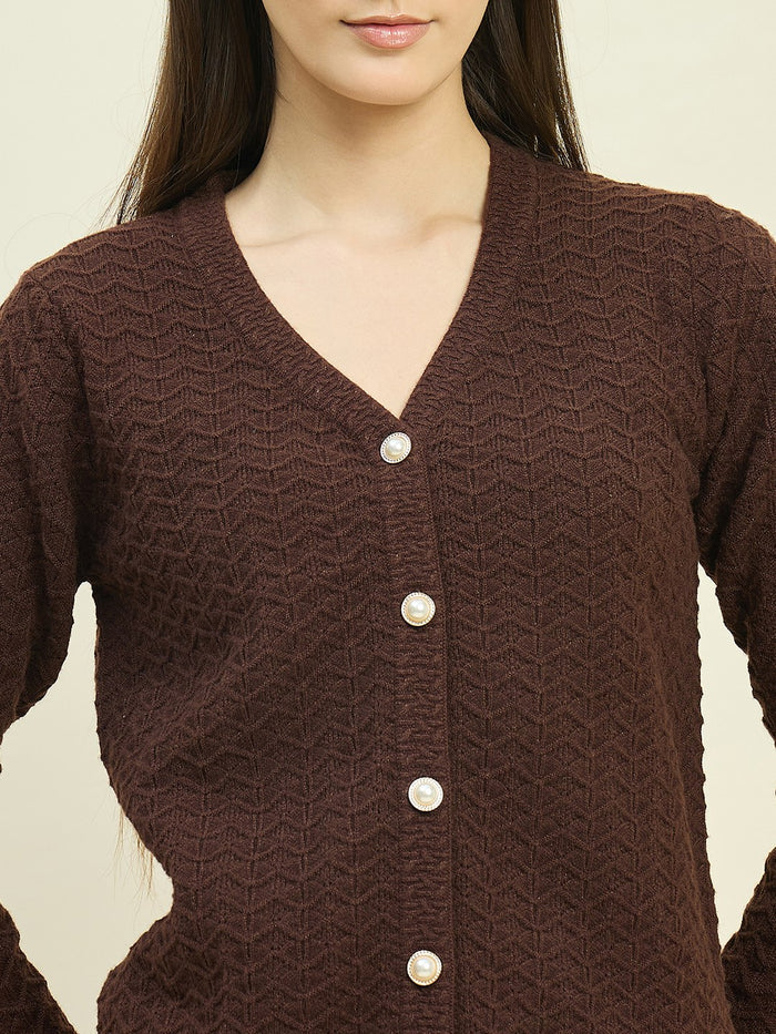 Madame Brown Rayon Blend V-Neck Cardigan