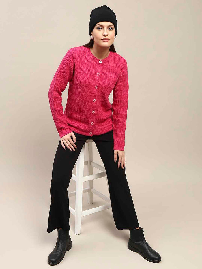 Madame Cable Knit Buttoned Hot Pink Cardigan
