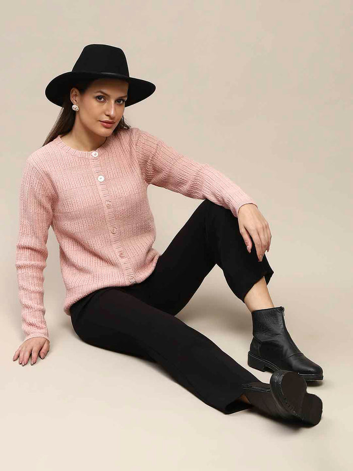 Madame Cable Knit Buttoned Peach Cardigan