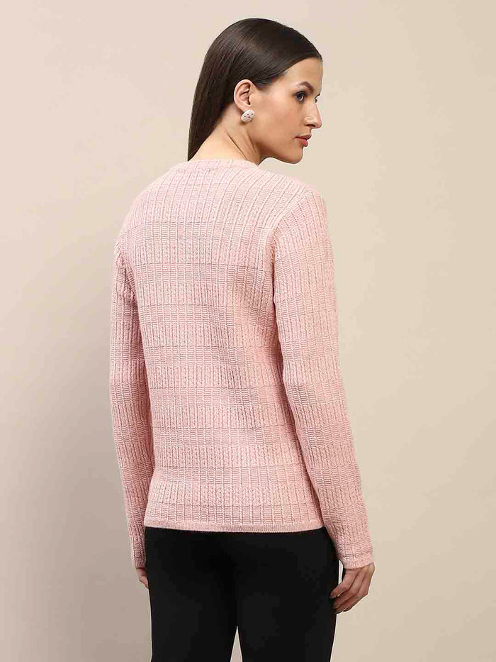 Madame Cable Knit Buttoned Peach Cardigan