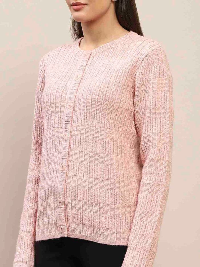 Madame Cable Knit Buttoned Peach Cardigan