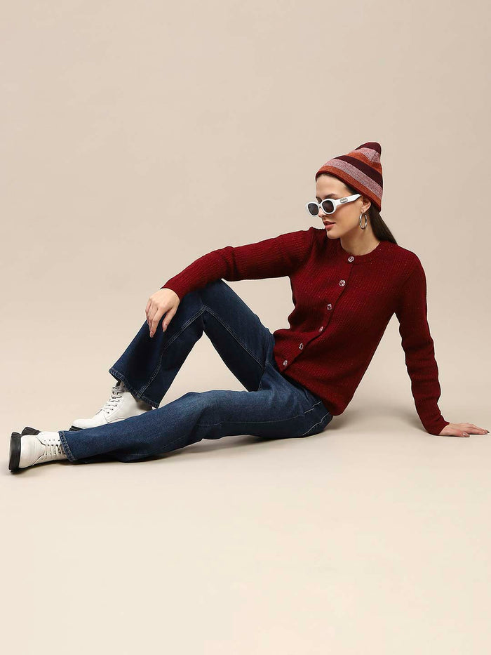 Madame Cable Knit Buttoned Red Cardigan