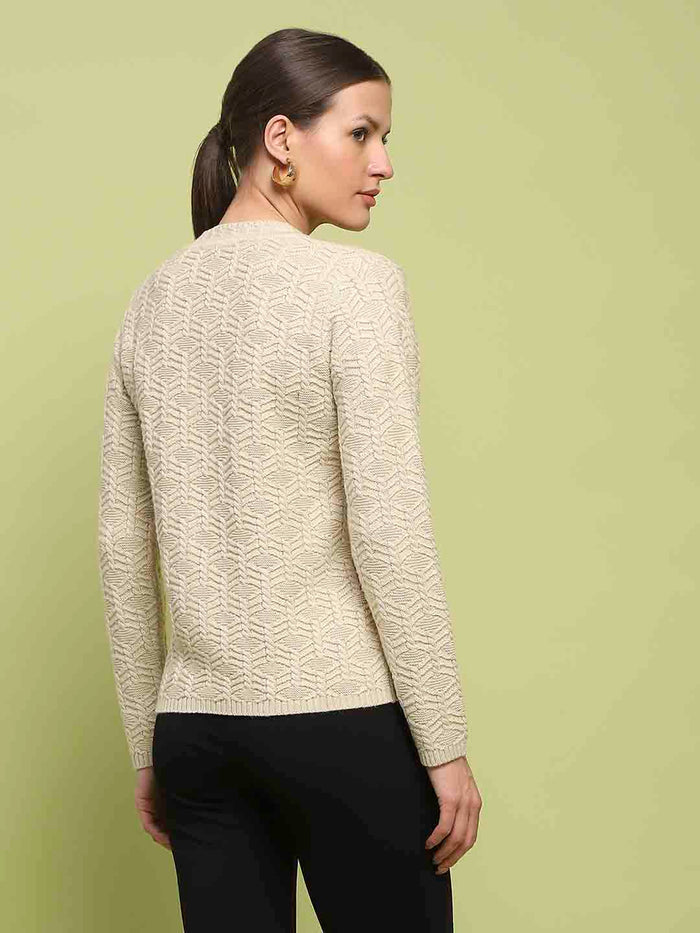Madame Cable Knit V Neck Beige Cardigan