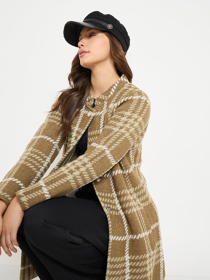 Madame Checkered Long Cardigan with Buttons