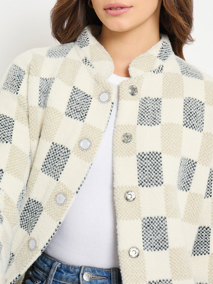 Madame Colorblock Mandarin Collar Long Cardigan