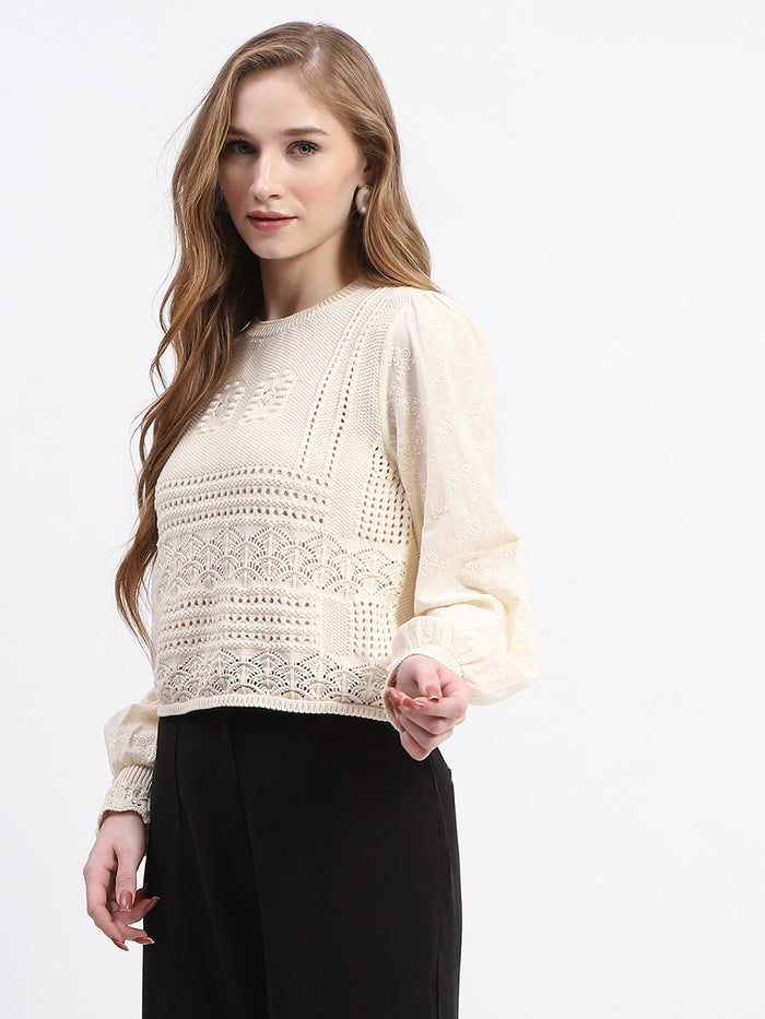 Madame Crochet Knit Beige Cotton Top