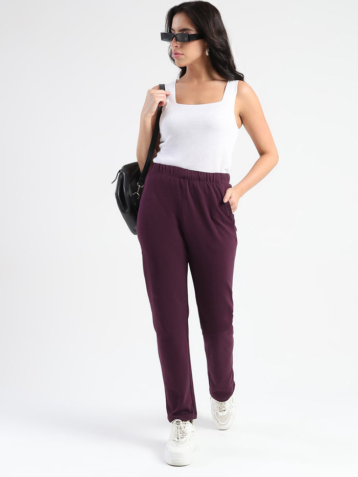 Madame Dark Purple Cotton Blend Track Bottoms