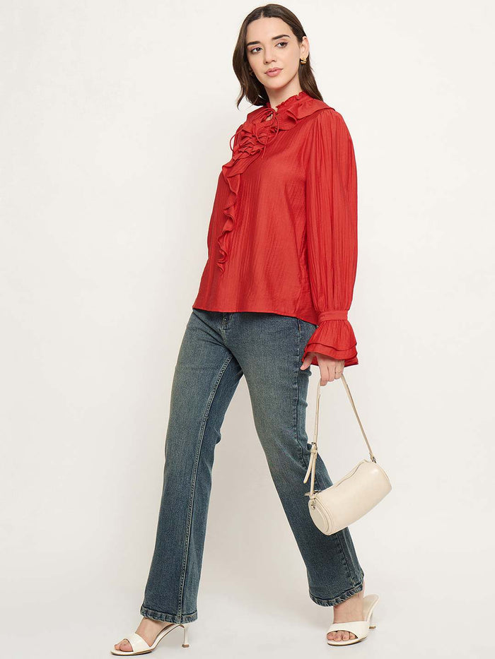 Madame Double Breasted Red Tencel Blend Top