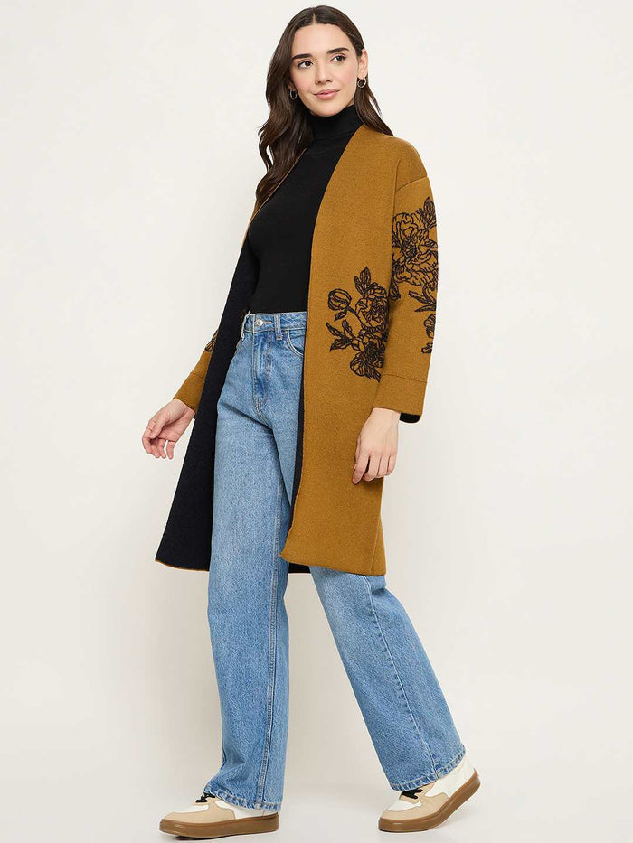 Madame Floral Print Tan Brown Open Long Shrug