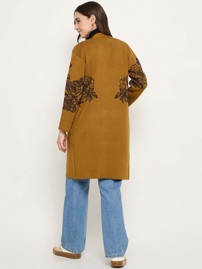 Madame Floral Print Tan Brown Open Long Shrug