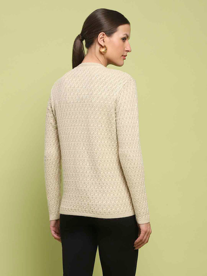Madame Glossy Buttoned Cable Knit Beige Cardigan