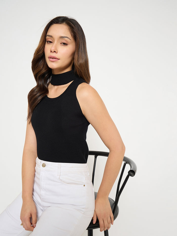 Madame mock Neck Tank Knit crop Top