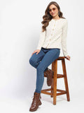 Madame Offwhite Printed Buttoned Cardigan