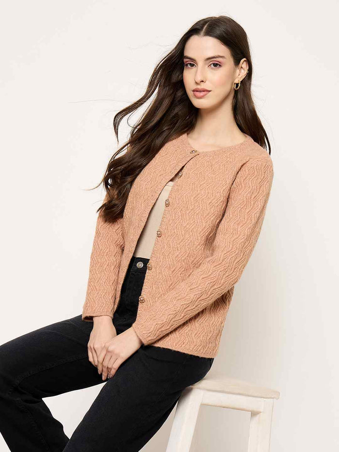 Madame Peach Crew Neck Cardigan with Buttons