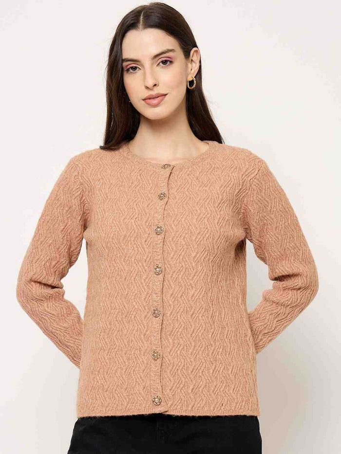 Madame Peach Crew Neck Cardigan with Buttons