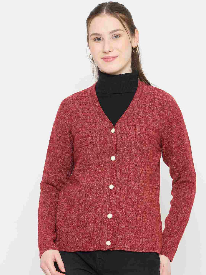 Madame Red V-Neck Cardigan with Buttons