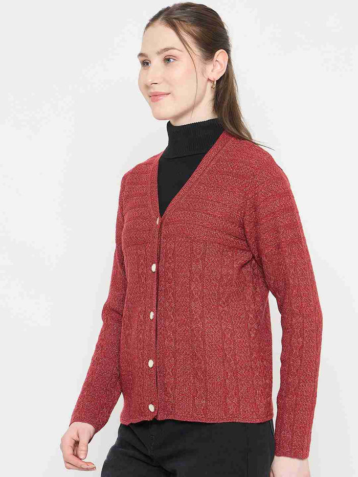 Madame Red V-Neck Cardigan with Buttons