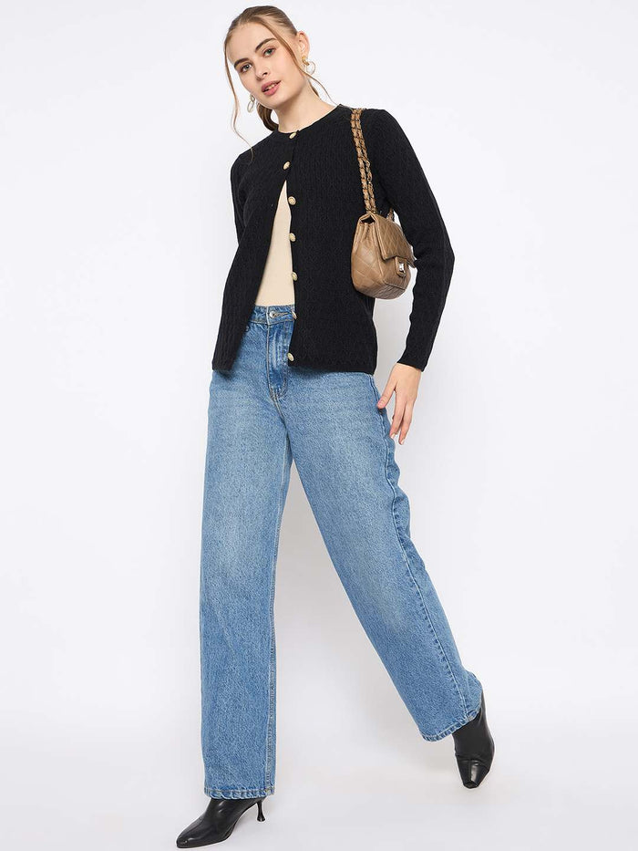 Madame Round Neck Black Cardigan