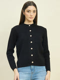 Madame Round Neck Black Knit Cardigan