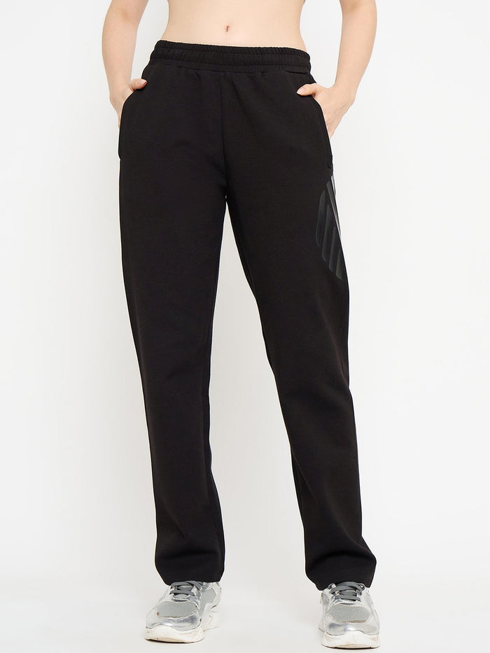 Madame Typography Print Black Straight Track Bottoms