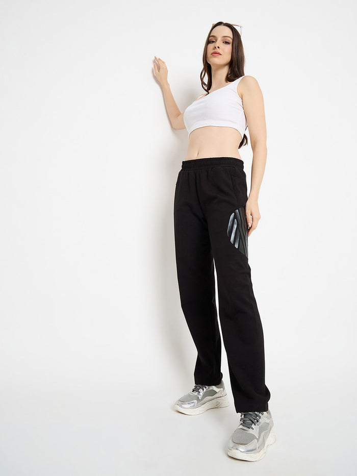 Madame Typography Print Black Straight Track Bottoms