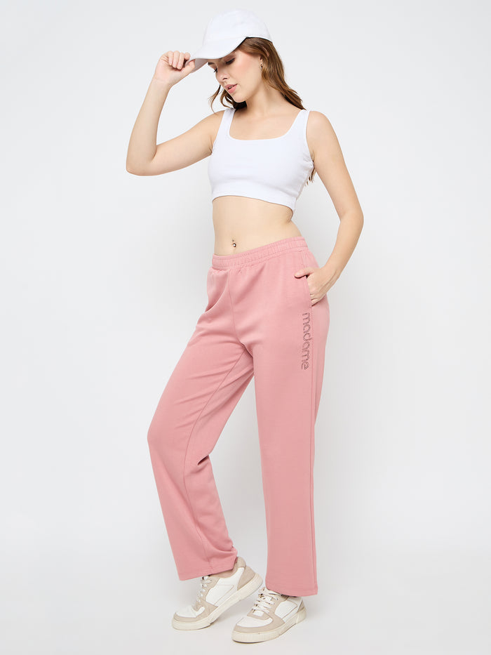 Madame Typography Print Blush Pink Track Bottoms