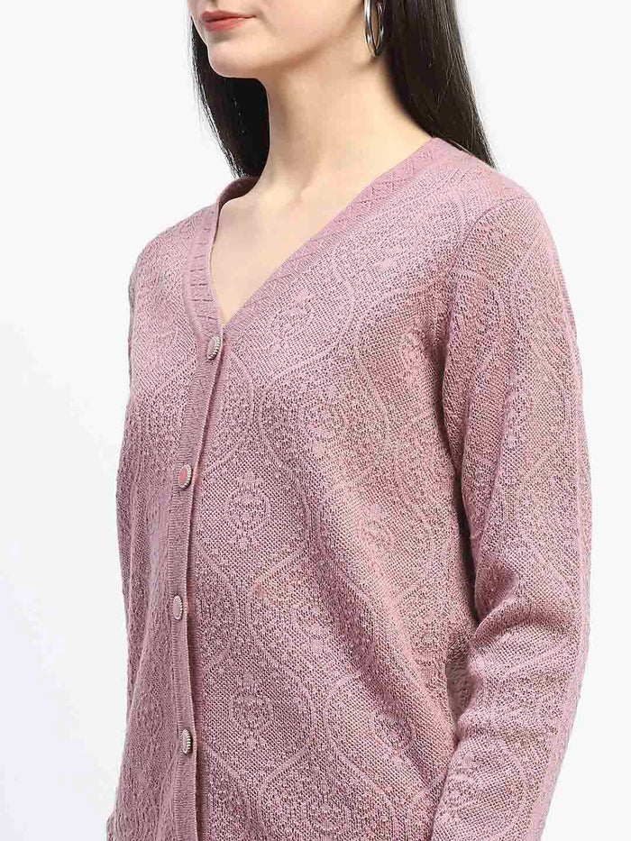 Madame V Neck Buttoned Onion Pink Cardigan