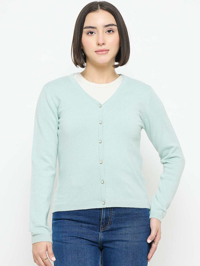 Madame V Neck Green Cardigan