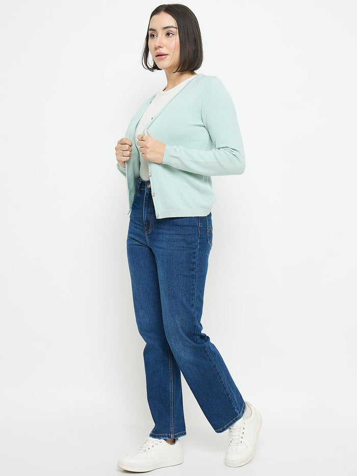 Madame V Neck Green Cardigan