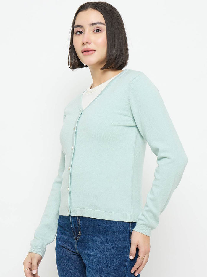 Madame V Neck Green Cardigan