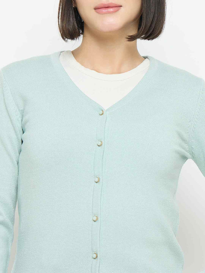 Madame V Neck Green Cardigan