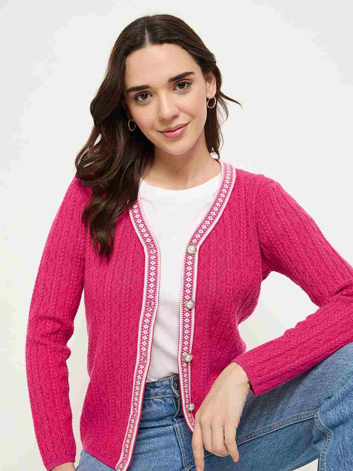 Madame V-neck Hot Pink Cardigan