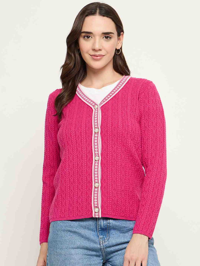 Madame V-neck Hot Pink Cardigan