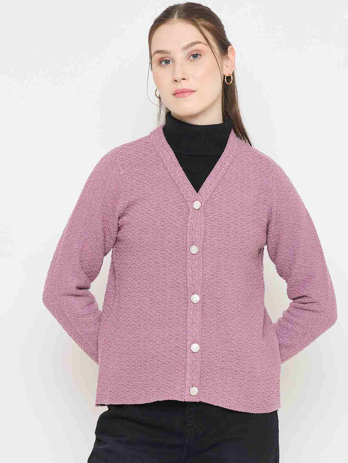Madame V-Neck Pink Cardigan with  Buttons