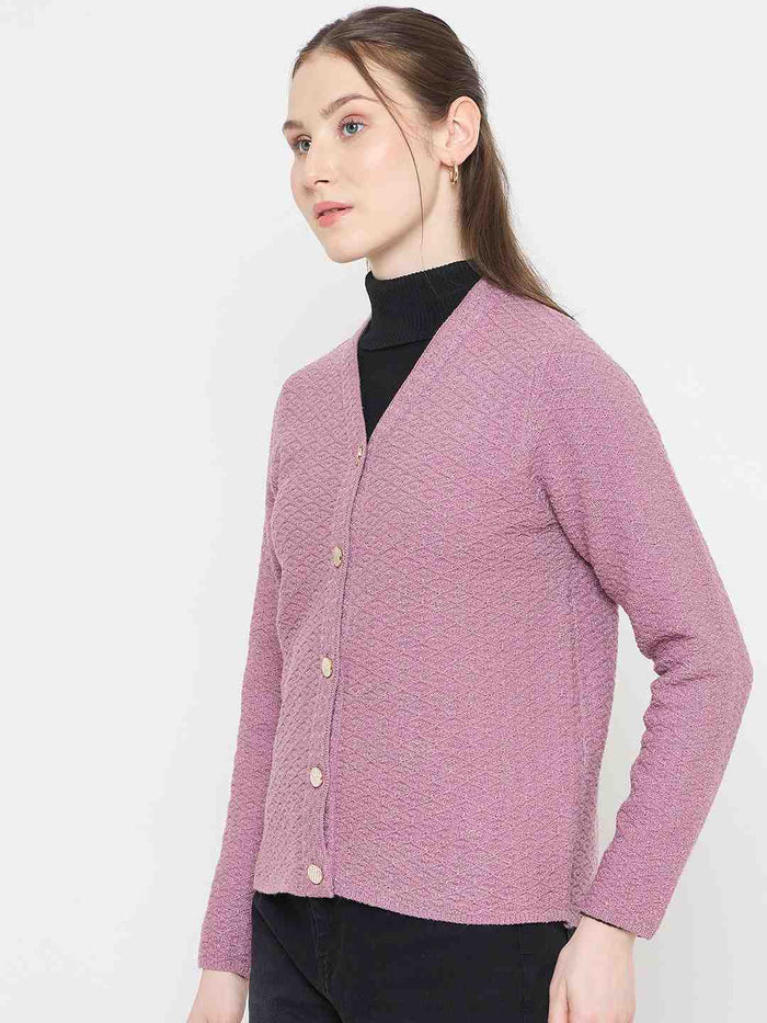 Madame V-Neck Pink Cardigan with  Buttons